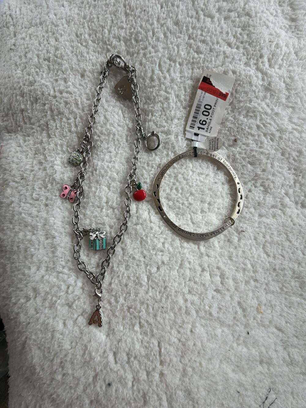 Juicy Couture Silver-Tone Charm Bracelet and Footprints Bangle Set